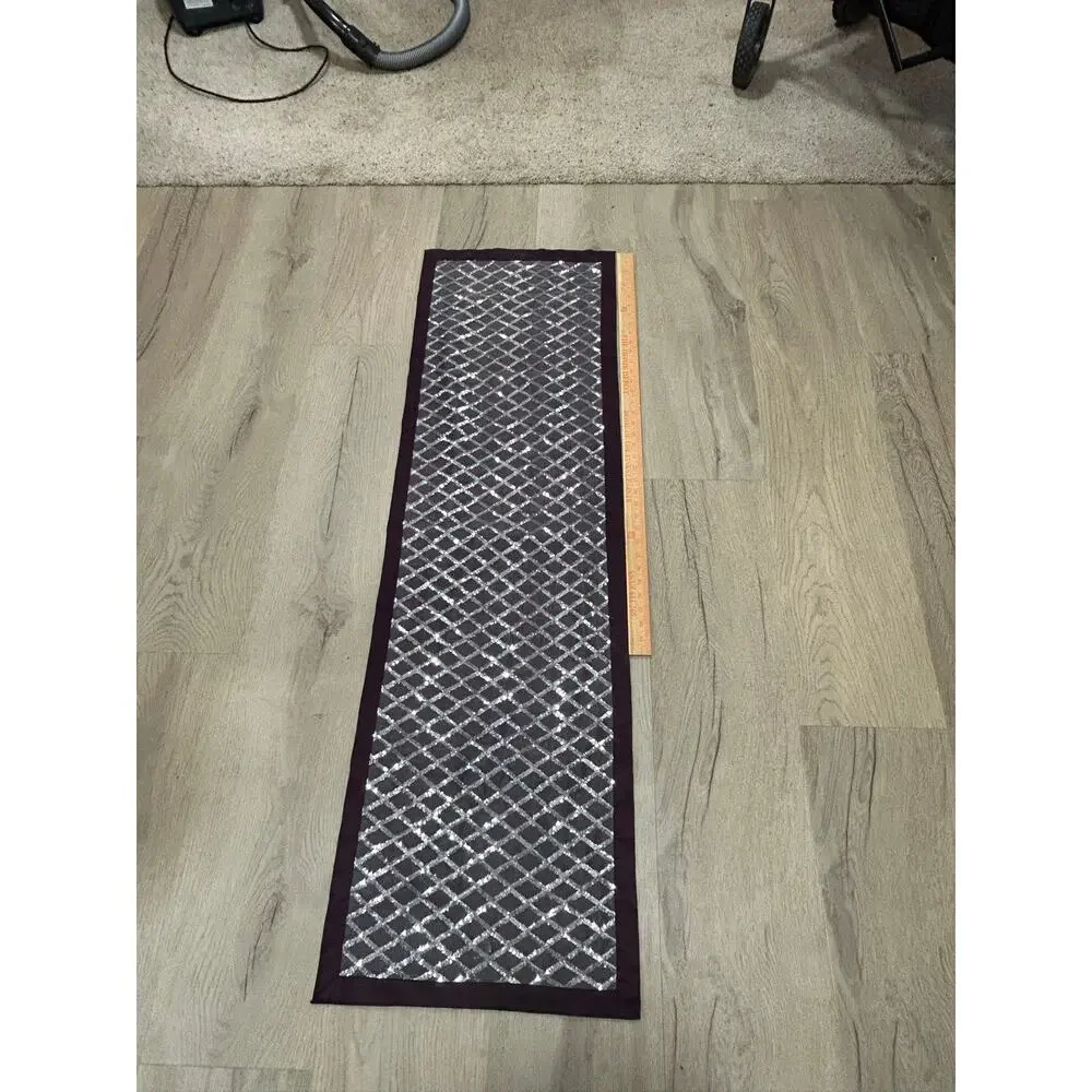 Purple Silver Sequin Table Runner Diamond Lattice Glam Holiday Decor